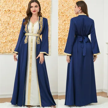 Eid Musulmaņu Komplekti 2 Gabals Sievietēm Atvērt Abaya Iekšējo Kleita Pieskaņotu Uzvalku Dubaija Turcija Pieticīgi Tērpi Islāma Tunika Kleita, Jaciņa