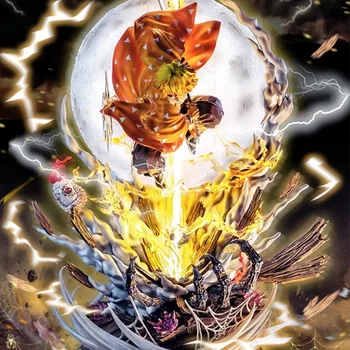 Demon Slayer Anime Attēls 51CM Agatsuma Zenitsu Super specefektu Ainas Thunderbolt Flash Trīs Galvas Pvc Statuja Modelis Dāvanas
