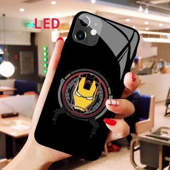 Dzelzs Vīrs Gaismas Rūdīts Stikls telefonu gadījumā Par Apple iphone 13 14 Pro Max Pulss mini Luksusa Modes RGB LED Apgaismojums jaunu segumu