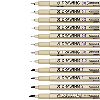 12Piece Glezniecības Mākslas Pildspalvas Melnu Smalku Līniju Ūdensizturīgs Tintes Komplekts mākslinieku Piederumi Marķieri, Rasējums, Skice Anime Akvareļu