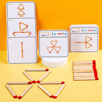 Sērkociņu Puzzle Spēles, Montessori Spēles Stick Izglītības Rotaļlieta, Problēmu Risināšanas Matemātiskās Rotaļlietas IQ Smadzeņu Ķircinātājs Mīklas Bērniem Vecumā 3+