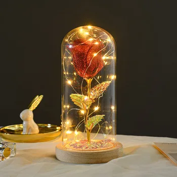 Valentīna Dienā Dāvana Draudzenei, Mūžīgo Rožu Ziedi LED Light Stikla Vāks Dienā, Kāzu Dekorēšana dod priekšroku Mātes Dienai Sieviešu