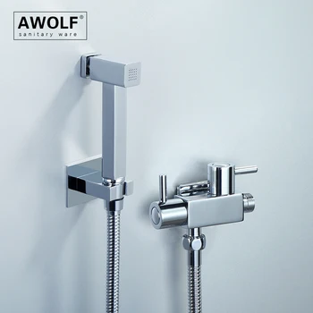 Awolf Chrome Tualetes Higiēnas Dušas Komplekts Cietā Misiņa Bidē Smidzinātājs Dual Rokturi Dual Veikalos Dušu Komplektā Anālais Dušas Sistēma AP2347