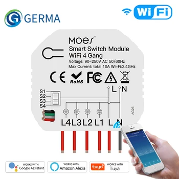 GERMA DIY WiFi Smart Gaismas Slēdzi 4 Banda 1/2 Moduļa Veids Smart Life/Tuya App Bezvadu Tālvadības pults Strādā ar Alexa, Google Home