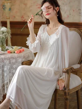 Sievietes, Dāmas Sexy Apakšveļa Princese Pidžamu Nakts Kleita Ar V-Veida Kakla Ruffles Pasaku Viktorijas Garām Piedurknēm Nightgowns Sleepwear