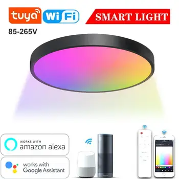 Tuya WIFI+BLE LED Smart Griestu Lampas Gaismas Dzīvojamā Istaba Flush Mount RGB Intensitāti 2200LM 110V, 220V Alexa, Google Home
