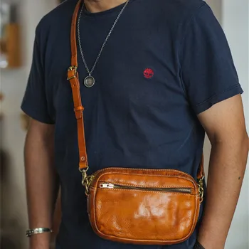 Modes casual luxury dabas īstas ādas vīriešu mazo crossbody soma āra nedēļas nogalē augstas kvalitātes nekustamā pātagot pleca soma