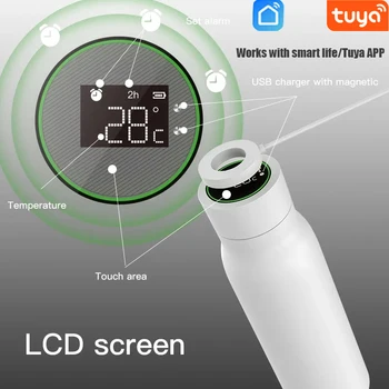 Tuya Smart Ūdens Pudele, Termoss Temperatūra LCD Displejs 24-stundu Izolācija aukstuma saglabāšana Magnētiskas uzlādes Laika funkcija