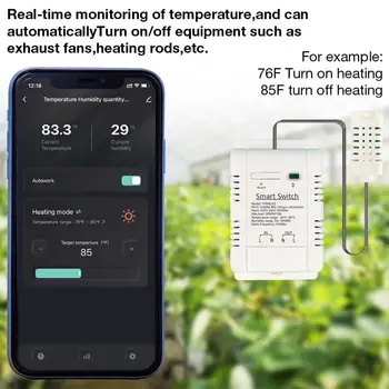 Ar Alexa, Google Home Smart Temperatūras Un Mitruma Sensors App Tālvadības Wifi Smart Slēdzi, Mitruma 16a Uzraudzības Slēdzis